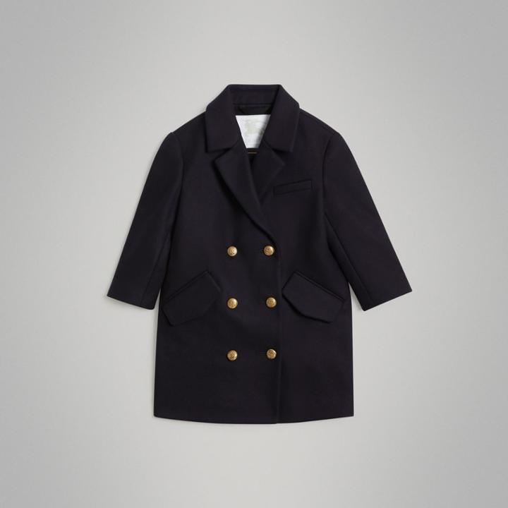 Burberry Burberry Crested Button Wool Pea Coat, Size: 14y, Blue