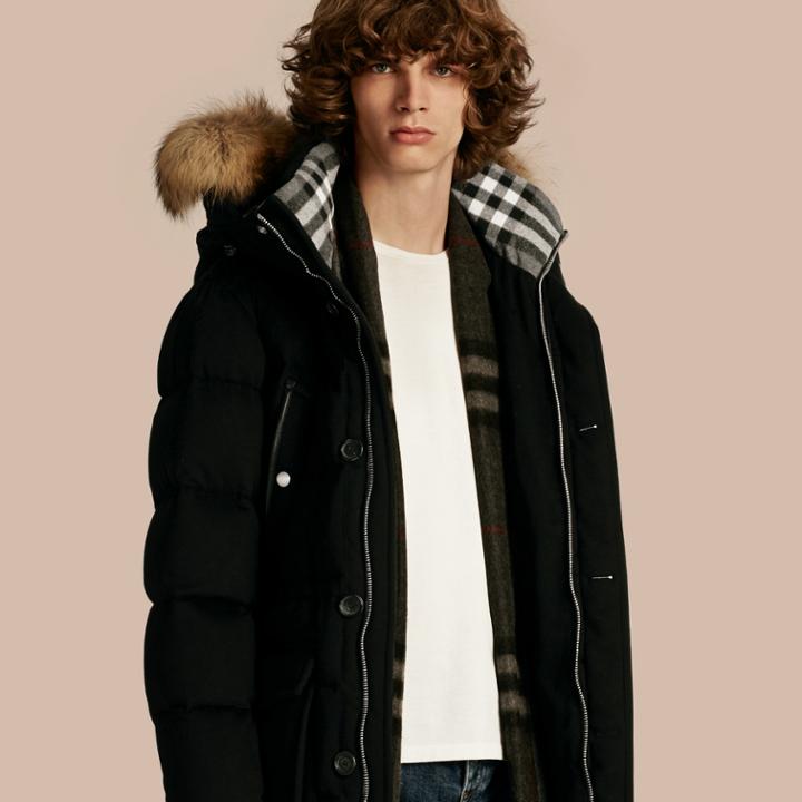 Burberry Burberry Down-filled Cashmere Parka With Detachable Fur Trim, Size: 42, Black