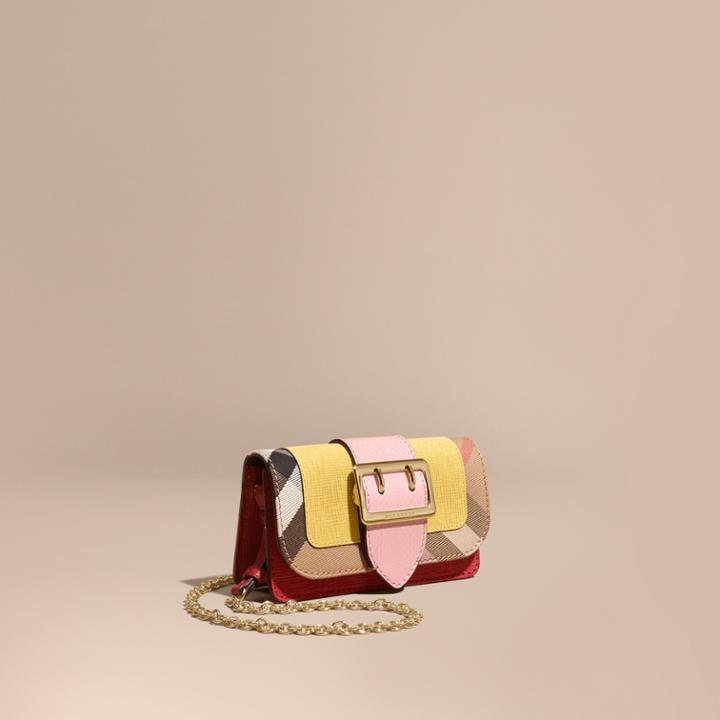 Burberry Burberry The Mini Buckle Bag In Snakeskin And House Check, Yellow
