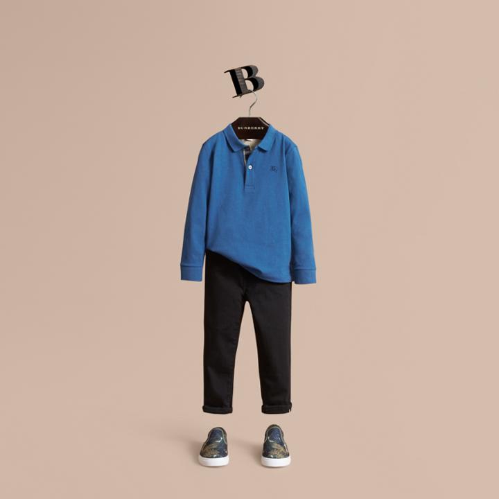 Burberry Burberry Long-sleeve Cotton Jersey Polo Shirt, Size: 12y, Blue
