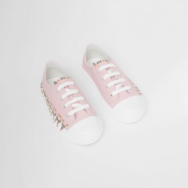 Burberry Burberry Childrens Icon Stripe Logo Print Cotton Gabardine Sneakers, Size: 35, Pink