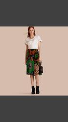 Burberry Floral Print Silk Crepe De Chine Skirt