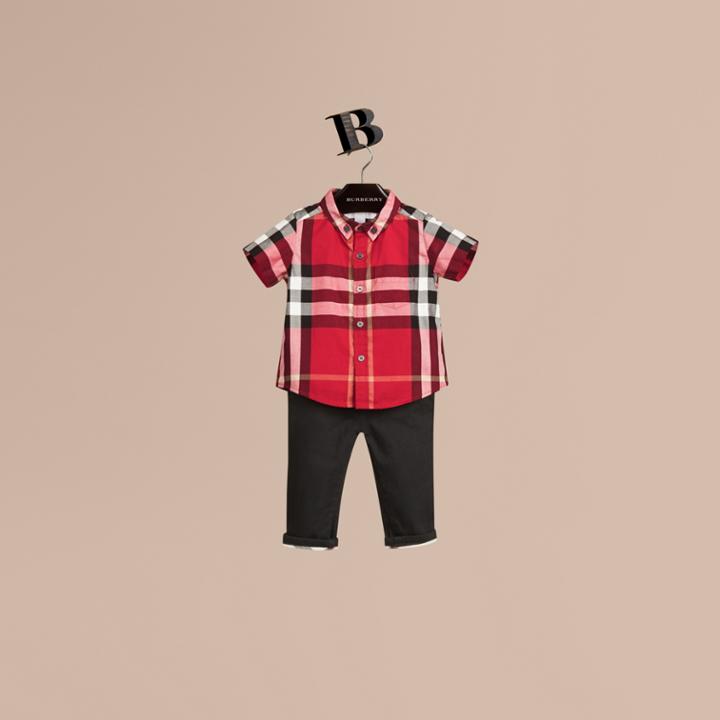 Burberry Burberry Check Cotton Twill Shirt, Size: 18m, Red