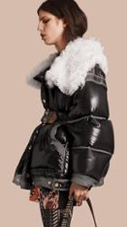 Burberry Down-filled Glossy Puffer With Shearling Collar
