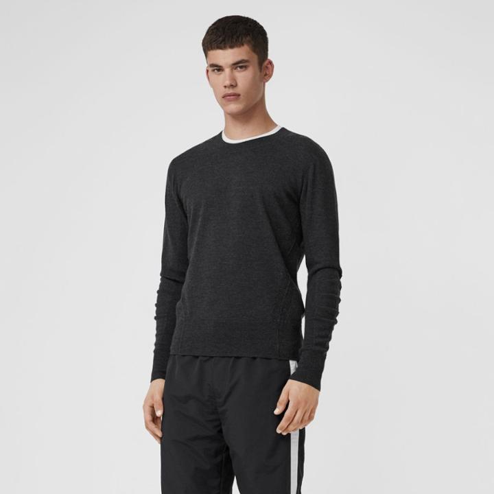 Burberry Burberry Check Detail Merino Wool Sweater, Size: Xs, Grey