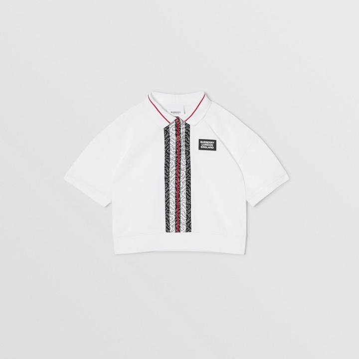 Burberry Burberry Childrens Monogram Stripe Print Cotton Piqu Polo Shirt, Size: 14y, White