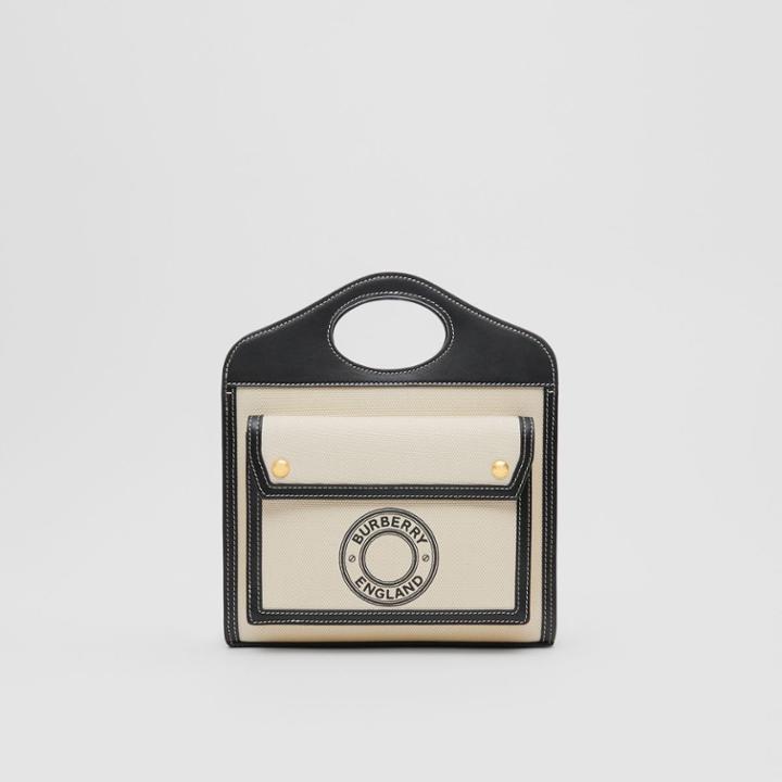 Burberry Burberry Mini Logo Graphic Canvas And Leather Pocket Bag, Black
