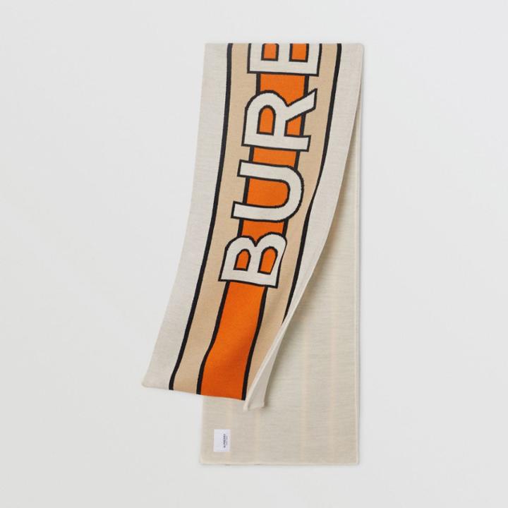 Burberry Burberry Childrens Logo Wool Blend Jacquard Scarf, Size: Os, Orange