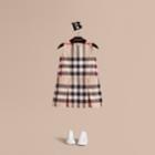 Burberry Burberry Pleated Check Washed Cotton A-line Dress, Size: 6y, Beige