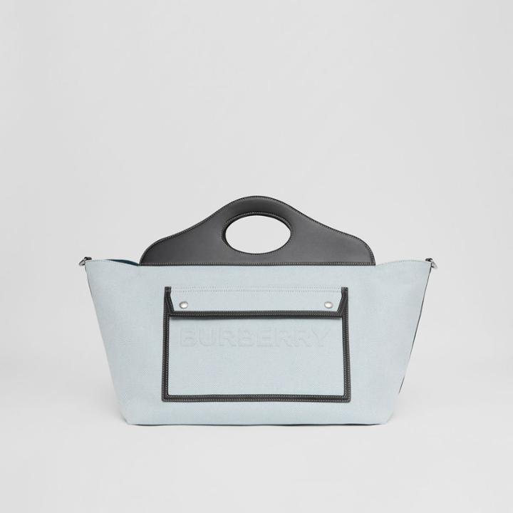 Burberry Burberry Medium Cotton Canvas And Leather Soft Pocket Tote, Blue