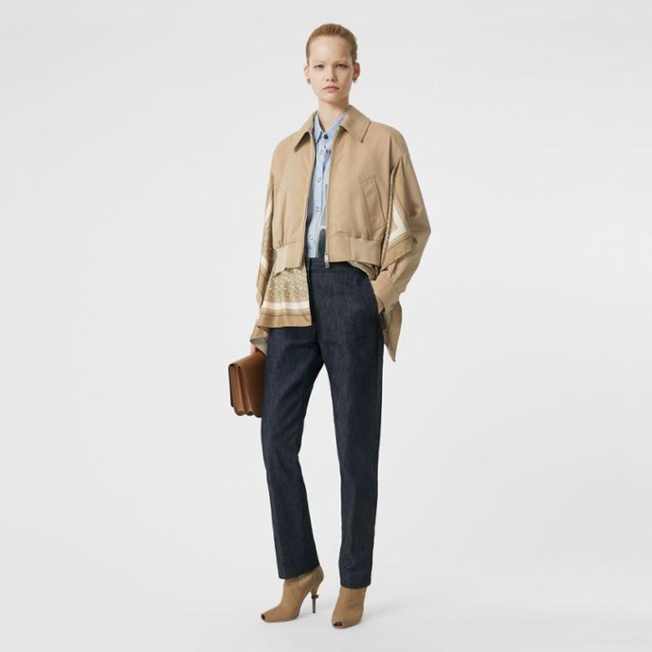 Burberry Burberry Monogram Print Silk Detail Cotton Gabardine Jacket, Size: 06, Yellow