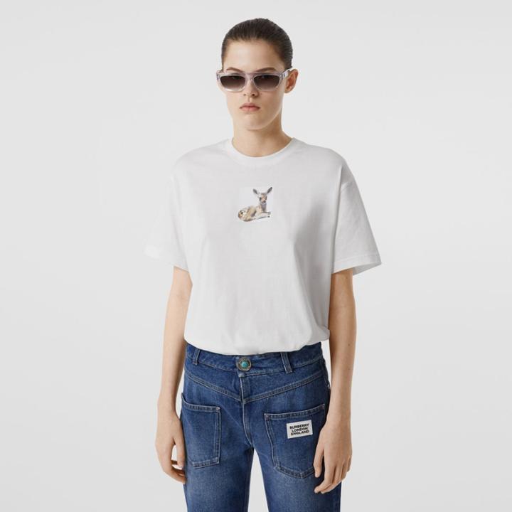 Burberry Burberry Deer Print Cotton T-shirt, Size: M, White