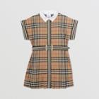 Burberry Burberry Childrens Contrast Collar Vintage Check Cotton Dress, Size: 6y, Beige