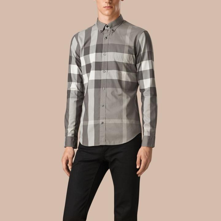 Burberry Burberry Check Cotton Shirt, Size: Xxxlsf, Grey