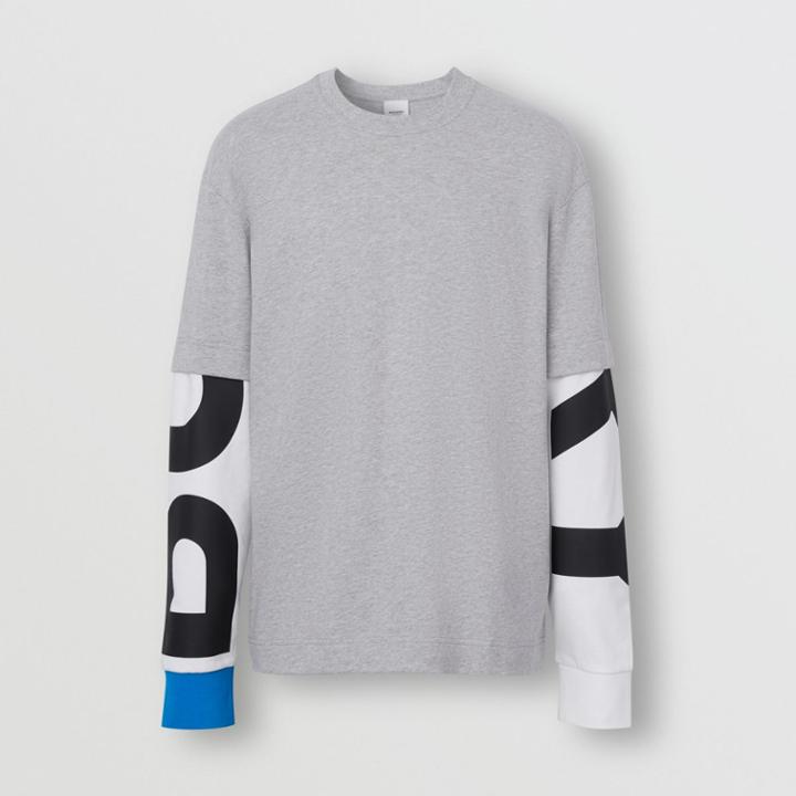 Burberry Burberry Logo Print Sleeve Cotton T-shirt, Size: M, Grey