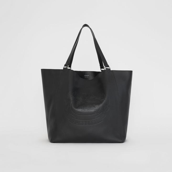 Burberry Burberry Large Embossed Crest Bonded Leather Tote, Black