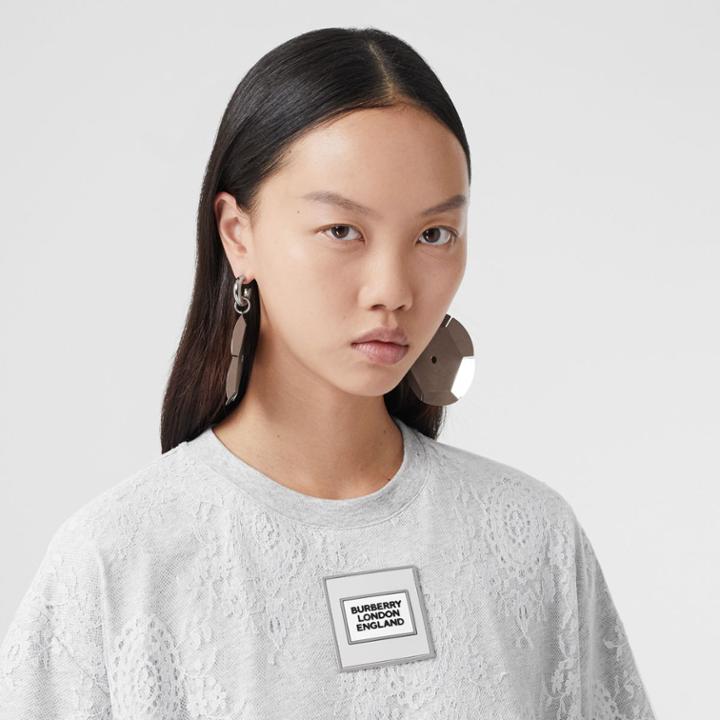 Burberry Burberry Logo Appliqu Lace Oversized T-shirt, Grey