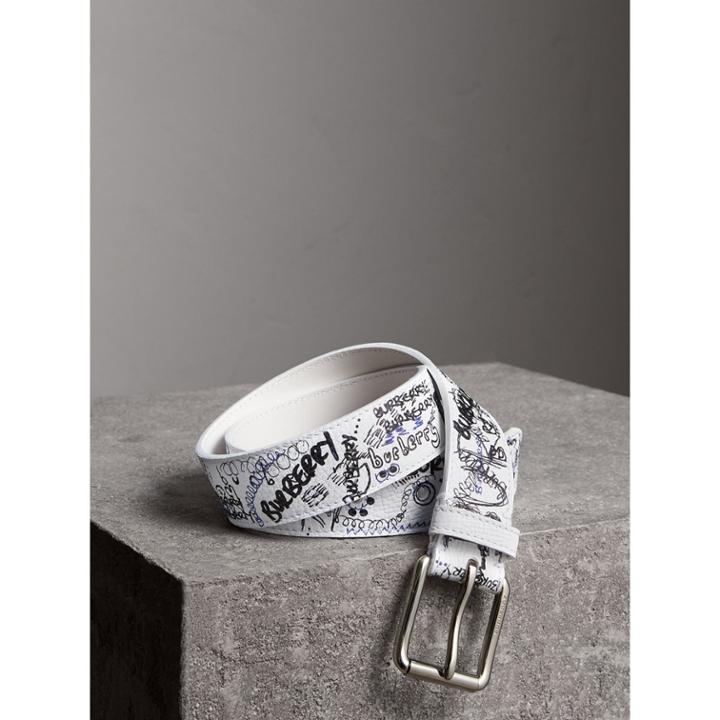 Burberry Burberry Doodle Print Leather Belt, Size: 85, White
