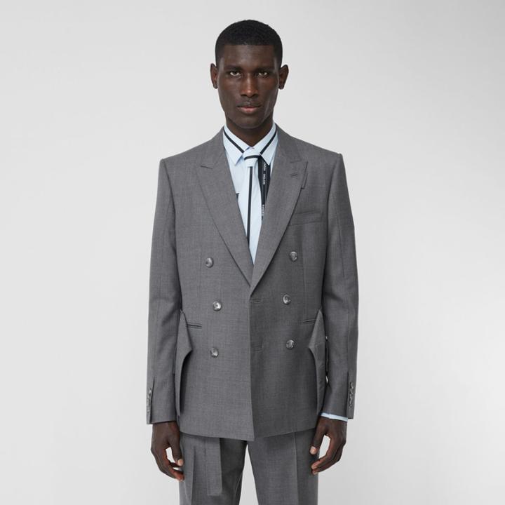 Burberry Burberry English Fit Cargo Belt Detail Wool Tailored Jacket, Size: 34, Grey