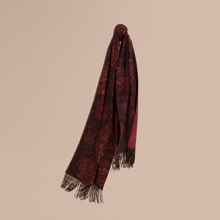 Burberry Burberry Oversize Peony Rose Jacquard Cashmere Scarf, Red