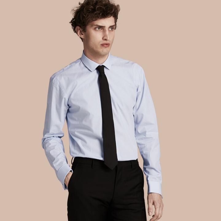 Burberry Burberry Modern Double-cuff Striped Cotton Poplin Shirt, Size: 14.5, Blue