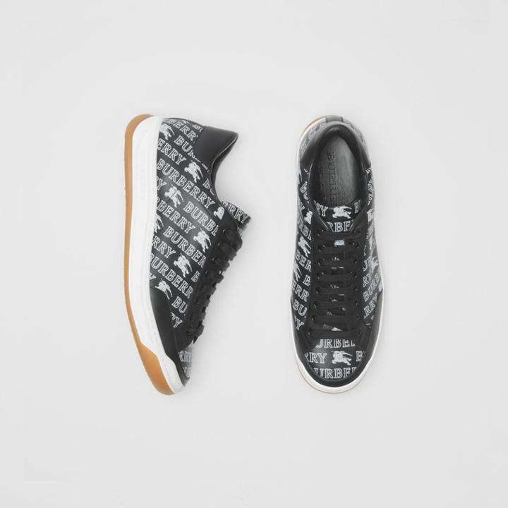 Burberry Burberry Ekd Logo Print Leather Sneakers, Size: 39, Black
