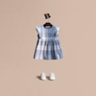 Burberry Burberry Ruffle Detail Check Cotton Dress, Size: 2y, Blue