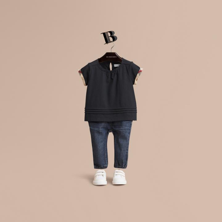 Burberry Burberry Pleat And Check Detail Cotton T-shirt, Size: 2y, Blue