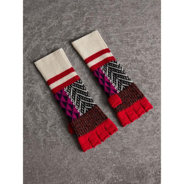 Burberry Burberry Wool Cashmere Blend Fingerless Patchwork Gloves