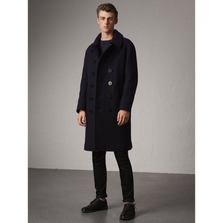 Burberry Burberry Wool Blend Double-breasted Coat, Size: 46, Blue