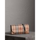 Burberry Burberry Leather Trim Haymarket Check Wallet With Chain, Black