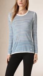 Burberry Brit Pom-pom Detail Striped Silk Cotton T-shirt