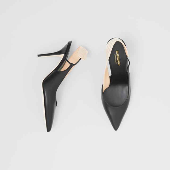 Burberry Burberry Logo Detail Lambskin Slingback Pumps, Size: 37, Black