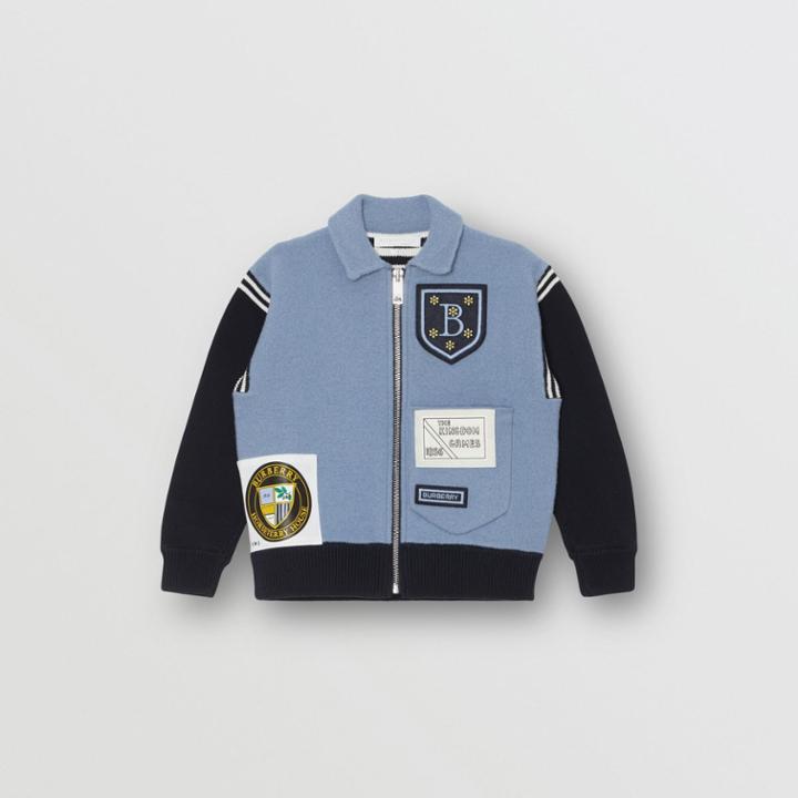 Burberry Burberry Childrens Patch Detail Merino Wool Blend Varsity Jacket, Size: 8y, Blue