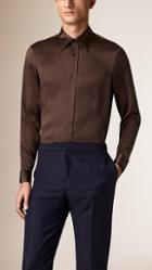 Burberry Prorsum Slim Fit Long Point Collar Silk Shirt