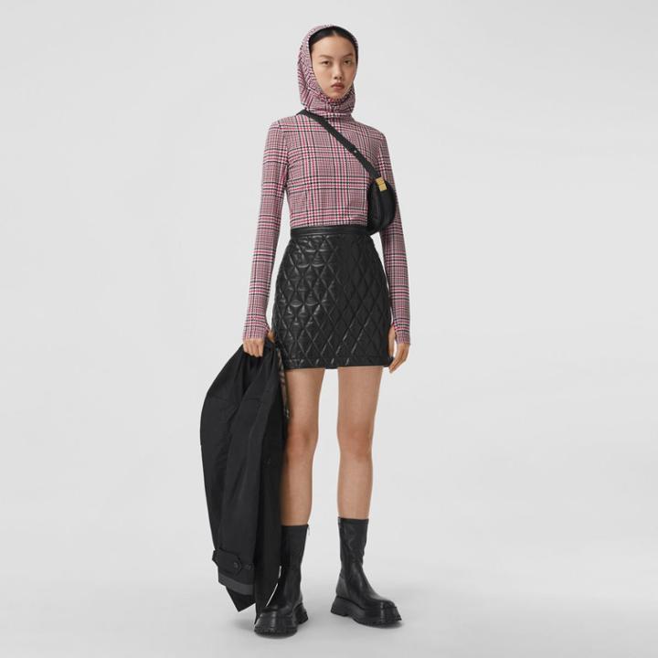 Burberry Burberry Houndstooth Check Print Stretch Jersey Hooded Top, Red
