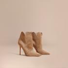 Burberry Burberry Scalloped Suede Ankle Boots, Size: 39, Grey