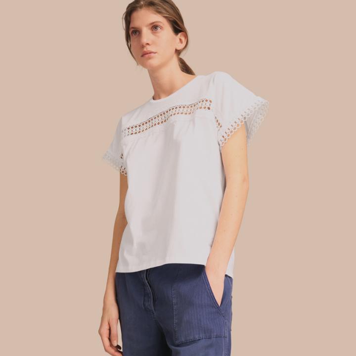 Burberry Burberry Lace Detail Cotton T-shirt, White