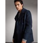 Burberry Burberry Resin Button Wool Pea Coat, Size: 38, Blue