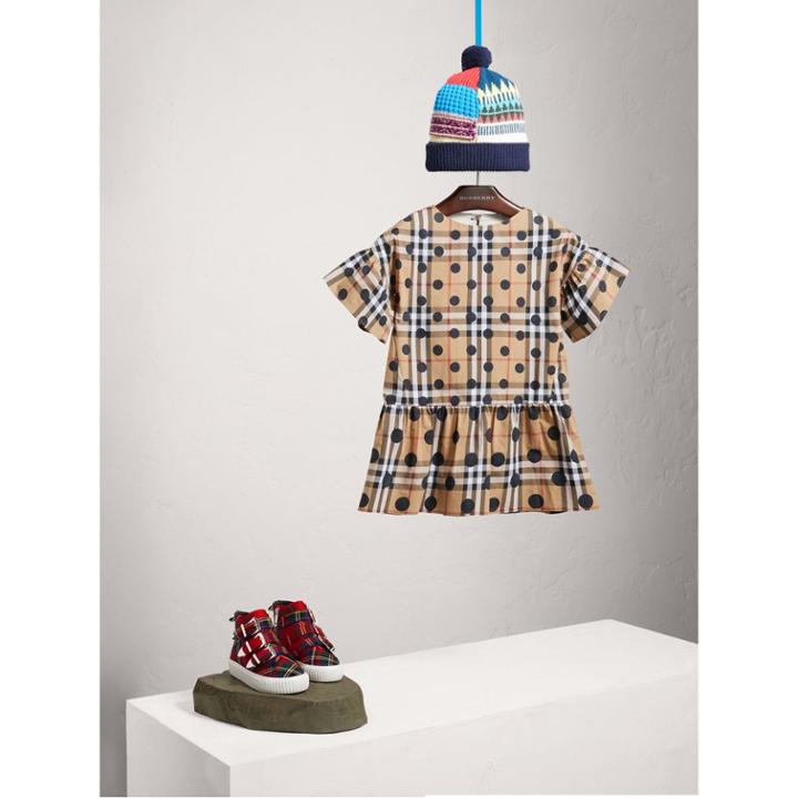 Burberry Burberry Gathered Polka-dot Check Cotton Dress, Size: 6y