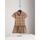 Burberry Burberry Piping Detail Check Cotton Shirt Dress, Size: 6y, Brown
