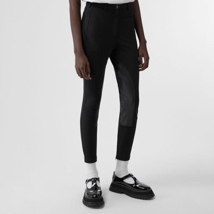 Burberry Burberry Lambskin Panel Stretch Crepe Jersey Trousers, Size: 06, Black