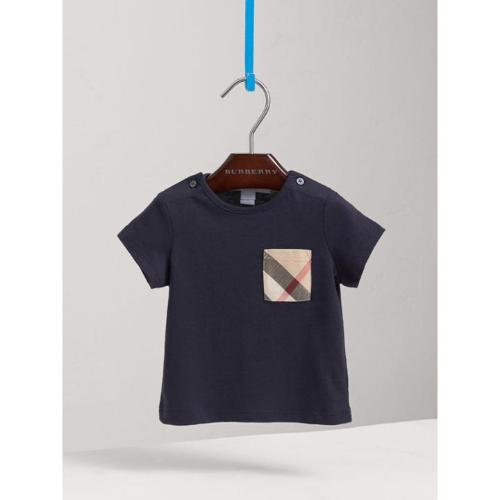 Burberry Burberry Check Pocket Cotton T-shirt, Size: 6m, Blue