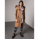 Burberry Burberry Hooded Wool Blend Coat With Detachable Fur Trim, Size: 04, Brown