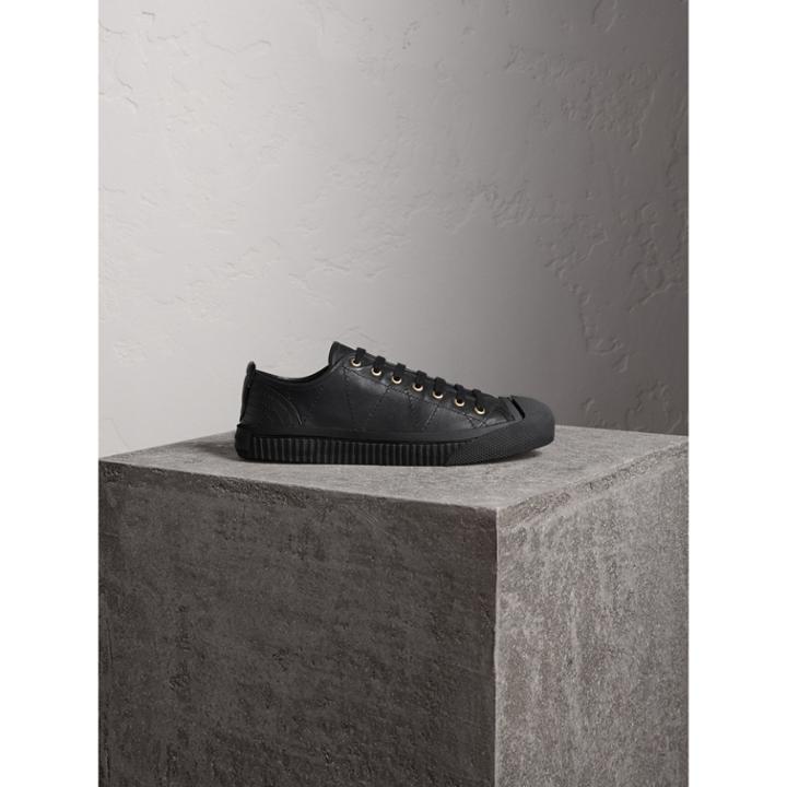 Burberry Burberry Topstitched Leather Trainers, Size: 45.5, Black