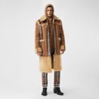 Burberry Burberry Shearling And House Check Technical Cotton Coat, Size: 48, Brown