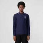 Burberry Burberry Long-sleeve Embroidered Logo Cotton Polo Shirt, Blue
