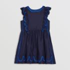 Burberry Burberry Childrens Ruffle Detail Embroidered Silk Dress, Size: 10y, Blue