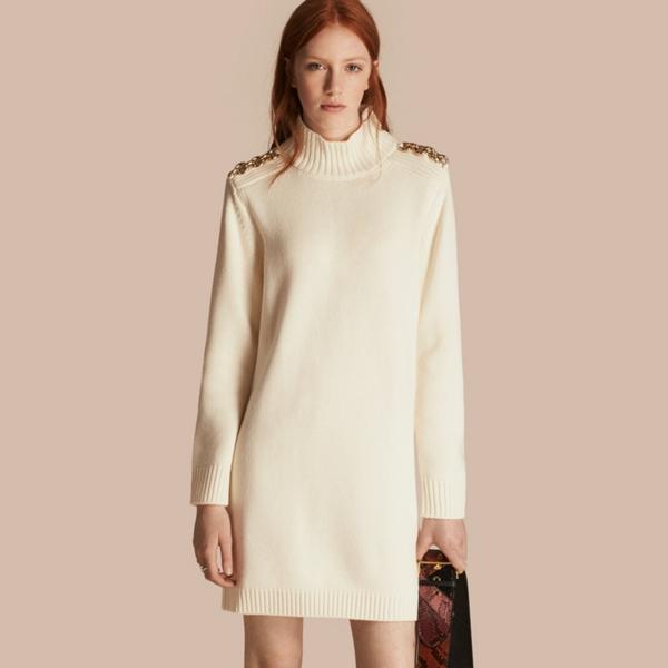 Burberry Regimental Detail Wool Cashmere High-neck Dress