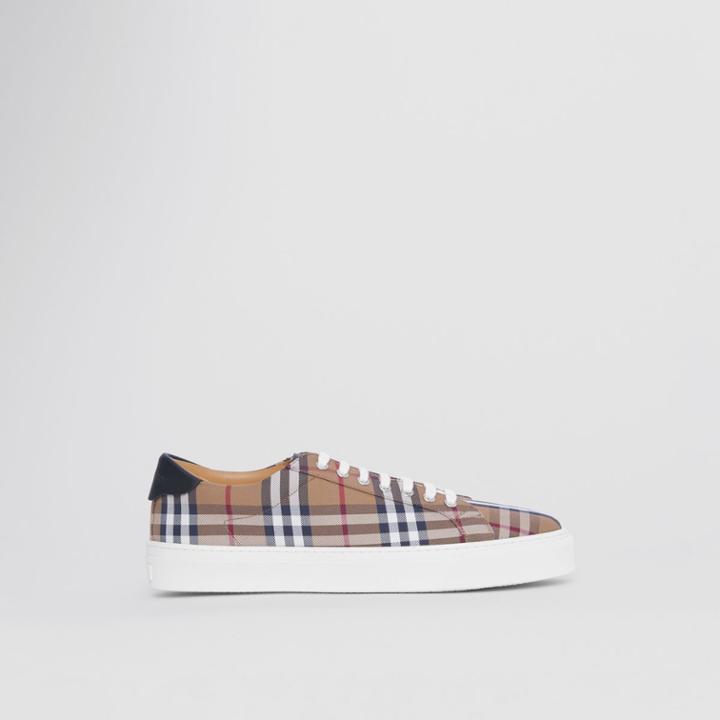 Burberry Burberry Check Cotton And Leather Sneakers, Size: 40